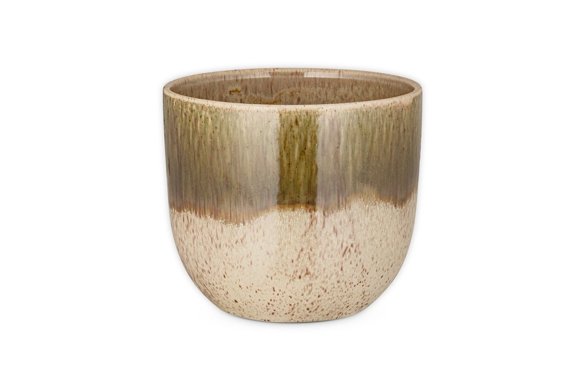 Nkuku Almeida Reactive Glaze Plant Pot – Olive & Natural