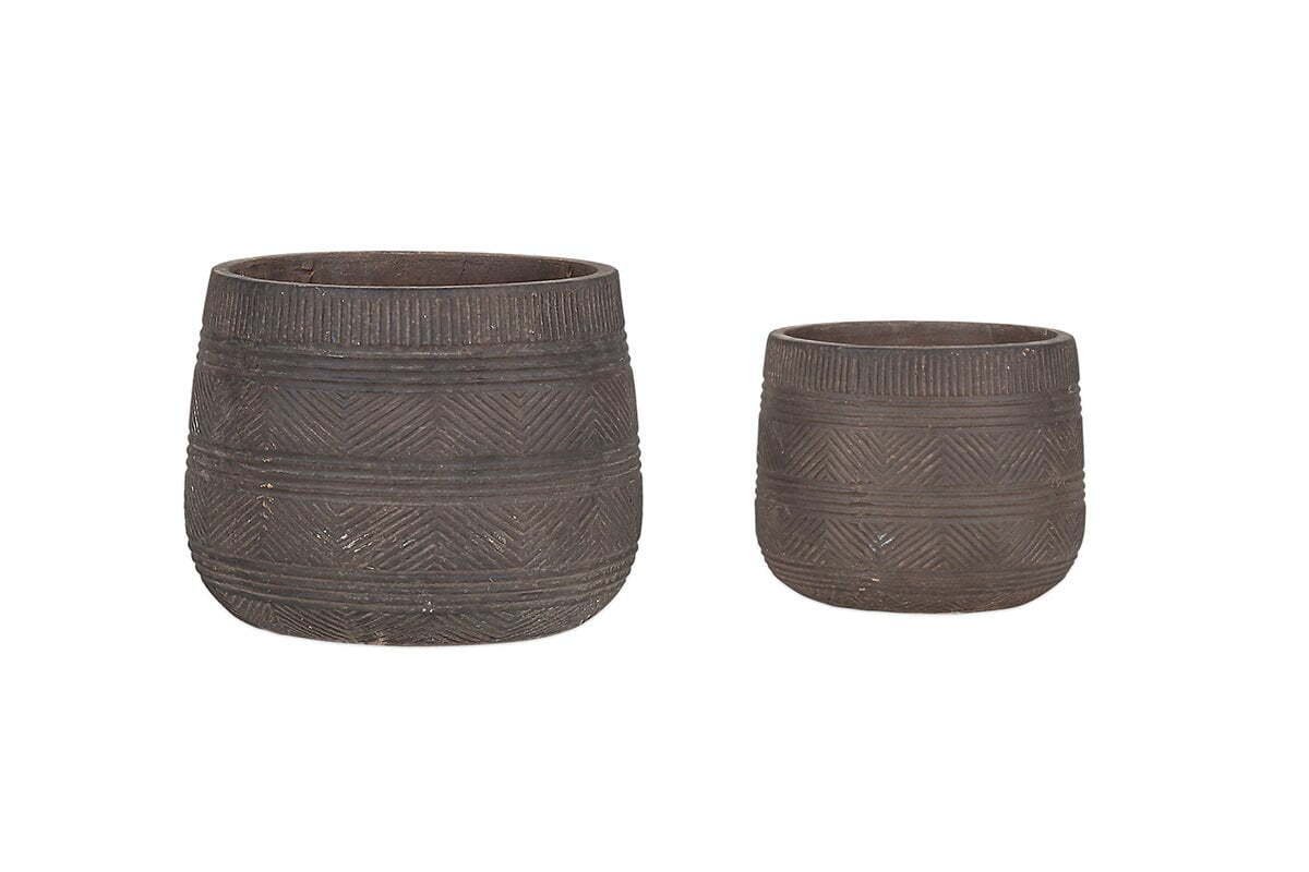 Nkuku Zadie Etched Ceramic Planters – Grey – (Set of 2)
